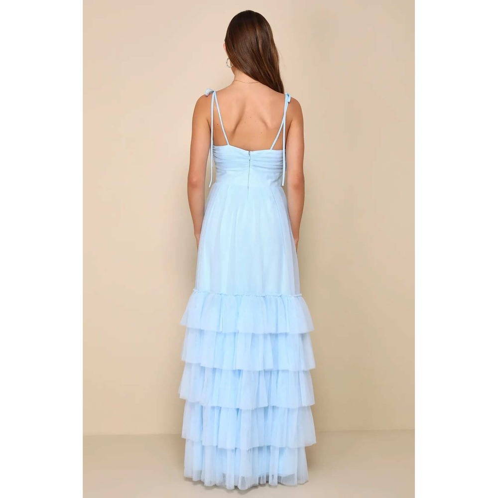 Lulus‎ Endlessly Darling Light Blue Mesh Tiered Tie-Strap Maxi Dress Size XS - Picture 2 of 4